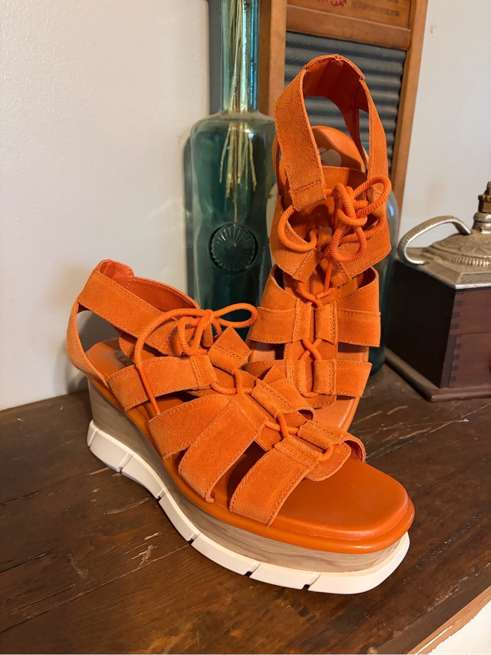 Sorel Suede Lace Up Platform Gladiator Wedge Sandals
